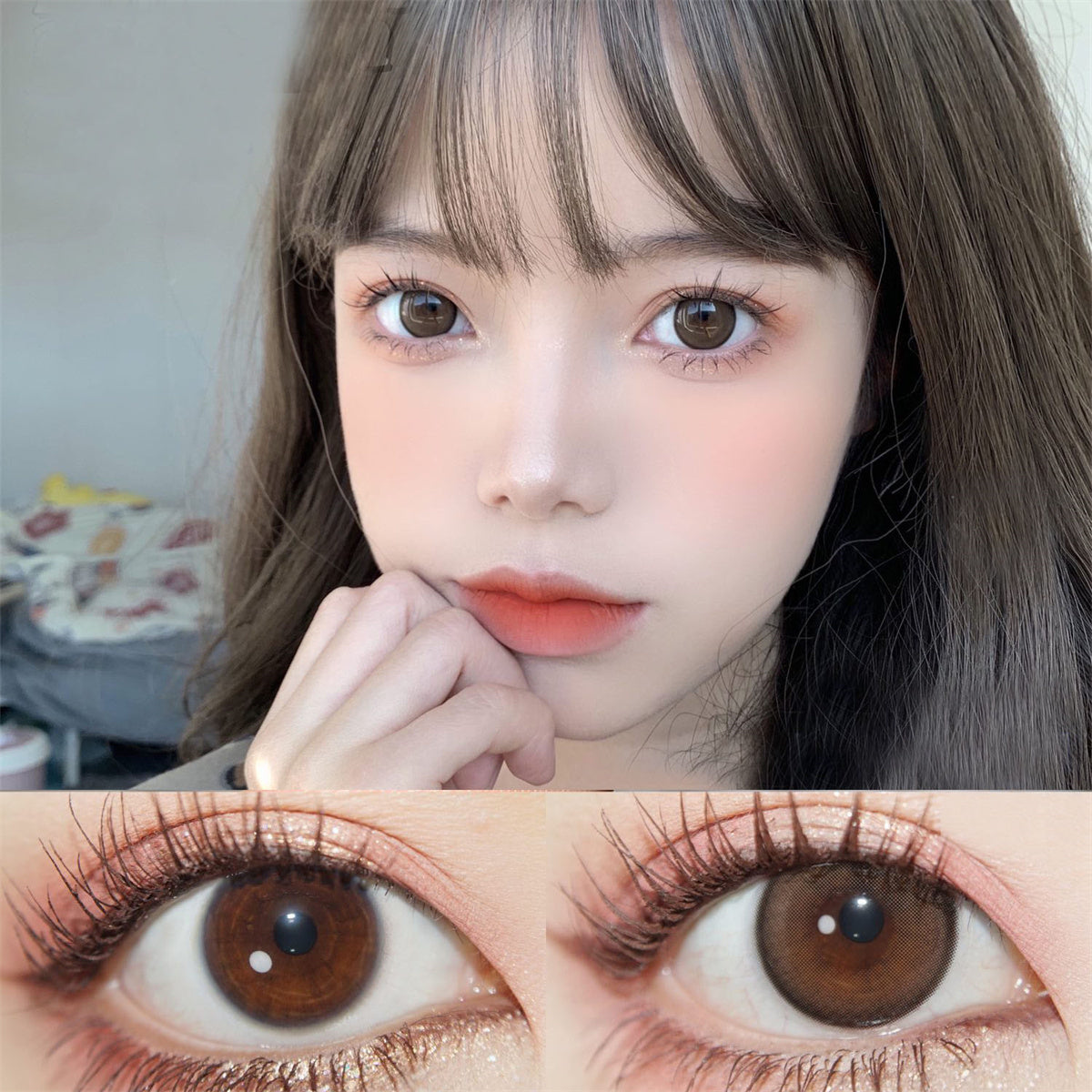Morningcon Amber Tears ash Colored Contact Lenses For Eyes Half Yearly 2pcs